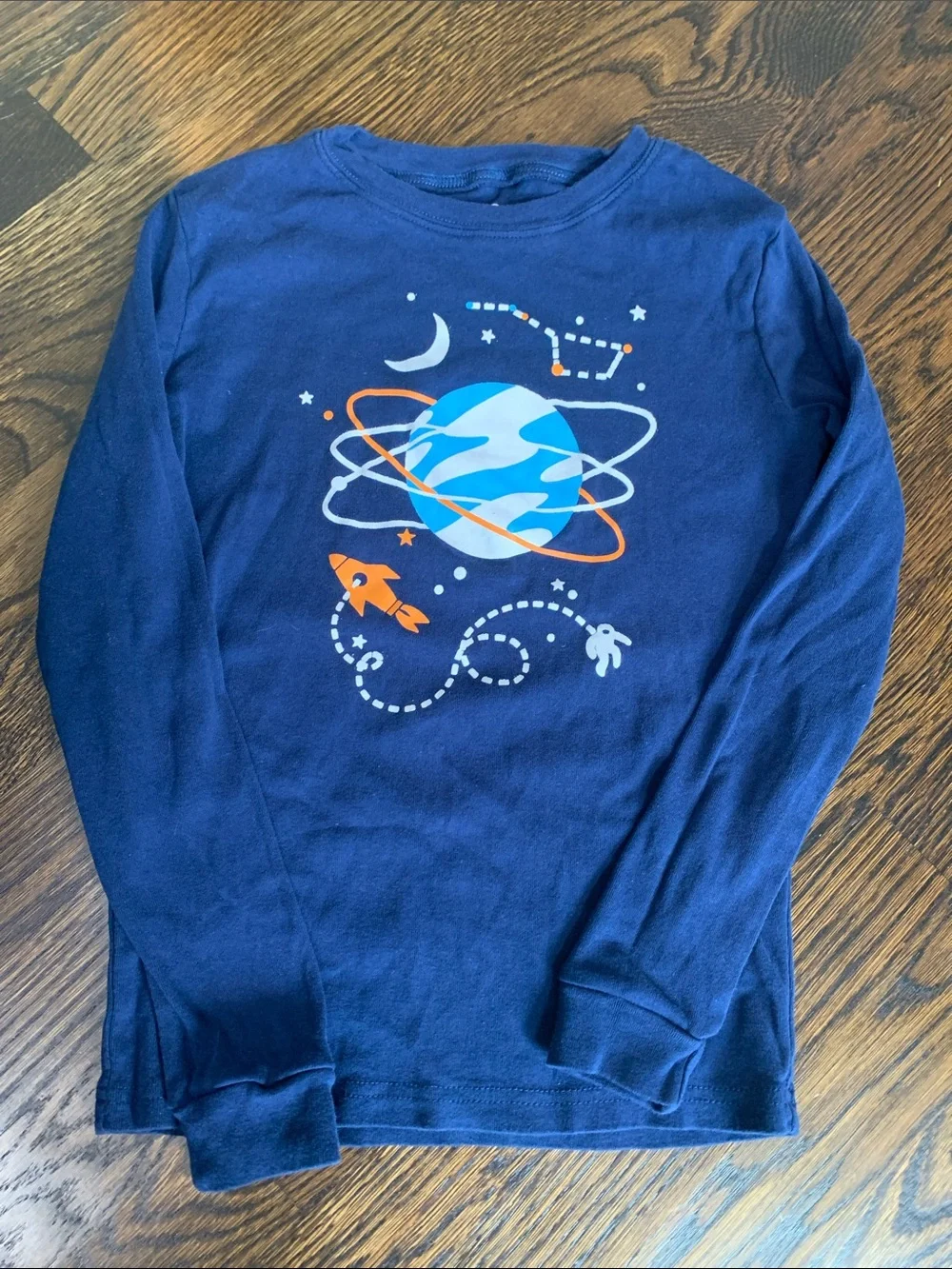 Kids Navy Space Planet Pajama Set - Long Sleeve Top & Pants